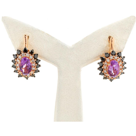 Amethyst with Black Diamonds Earrings - B13723