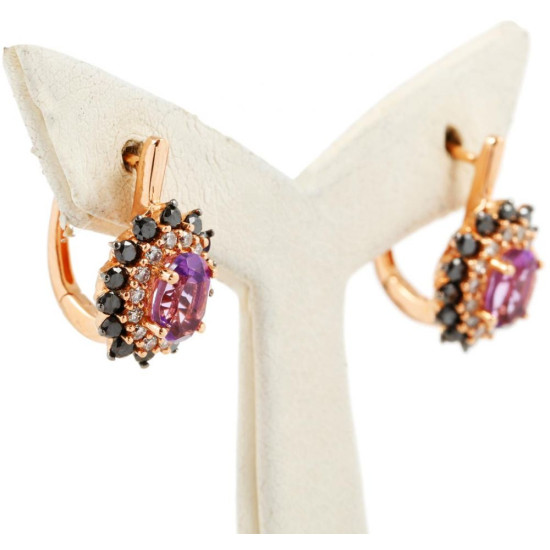 Amethyst with Black Diamonds Earrings - B13723 Amethyst with Black Diamonds Earrings - B13723