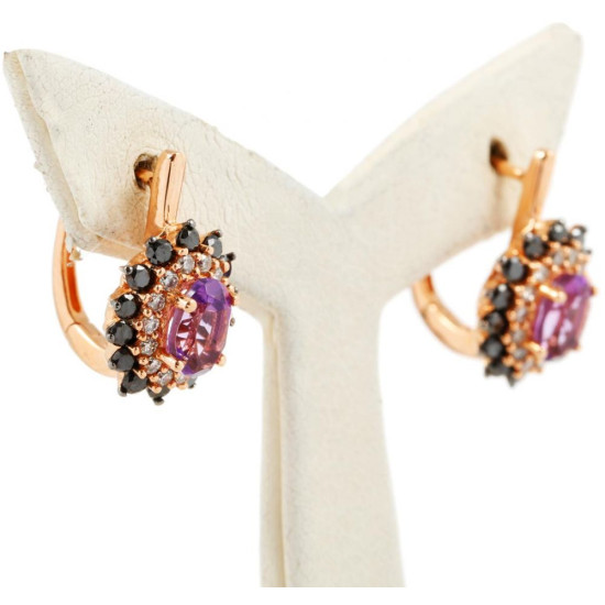 Amethyst with Black Diamonds Earrings - B13723