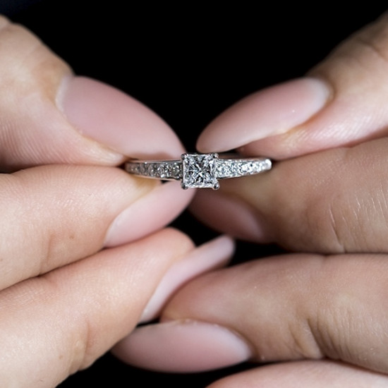 Princess Cut Stone Engagement Ring with Accents Princess Cut Stone Engagement Ring with Accents