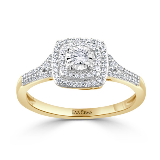 Round cut cushion shape diamond ring. 