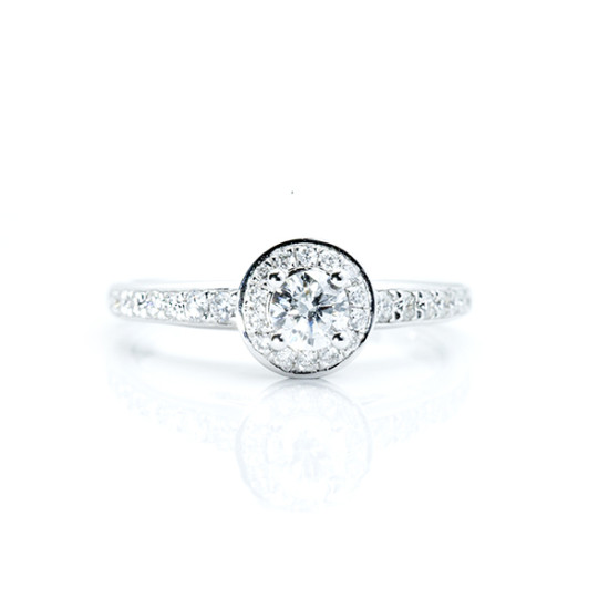 Round Cut Split Shank Halo Engagement Ring