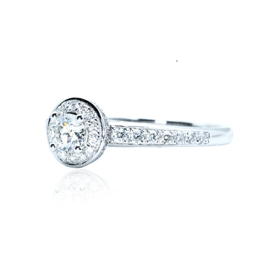 Round Cut Split Shank Halo Engagement Ring