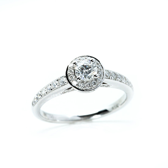 Round Cut Split Shank Halo Engagement Ring