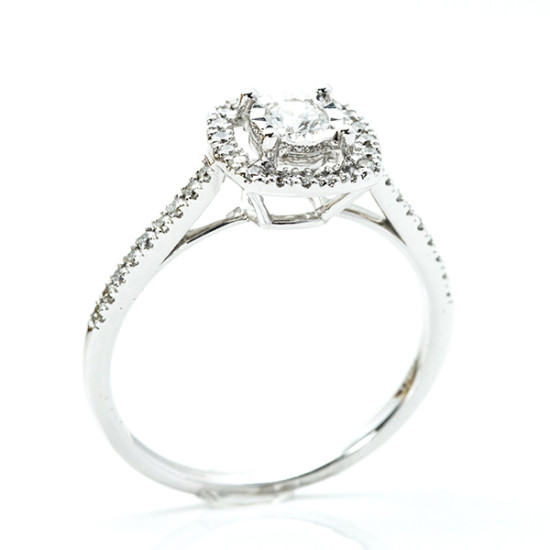 Cushion Cut Scalloped Halo Engagement Ring