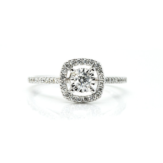 Cushion Cut Scalloped Halo Engagement Ring