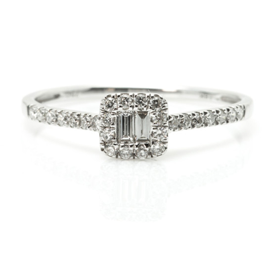 Classic ring with Baguette and Round diamond  B19605 