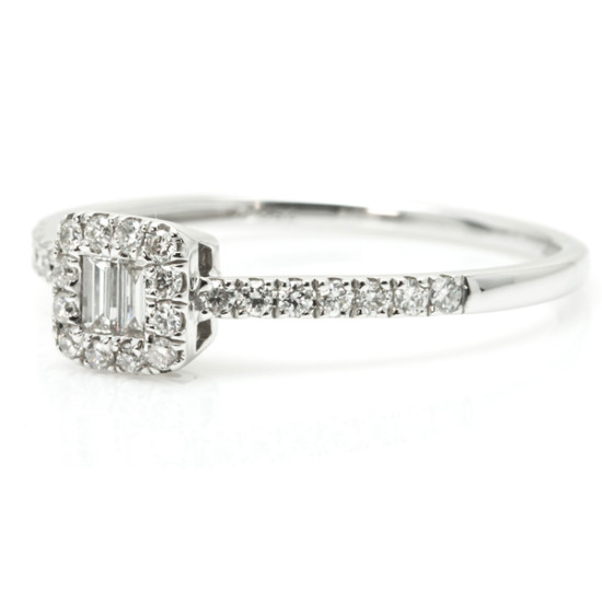 Classic ring with Baguette and Round diamond  B19605 