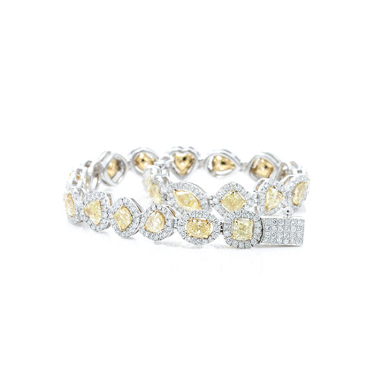 Multi color Fancy yellow diamond halo setting bracelet 