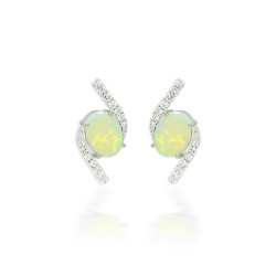 Opal and Micropave diamond stud earring