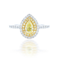 1.31Cts pear shape fancy yellow halo engagement ring
