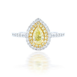 1.31Cts pear shape fancy yellow halo engagement ring