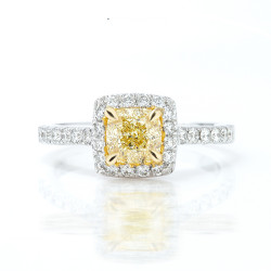 1.54Cts cushion cut fancy yellow halo engagement ring  1.54Cts cushion cut fancy yellow halo engagement ring
