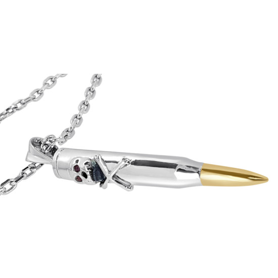 Bullet pendant with skull and ruby in the eyes