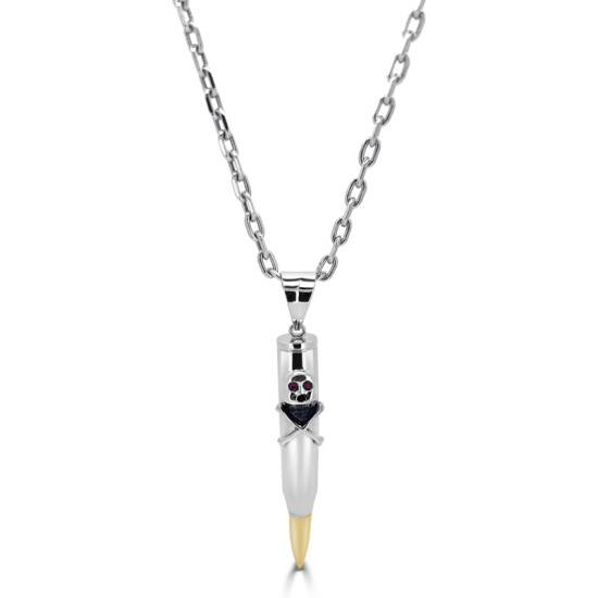 Bullet pendant with skull and ruby in the eyes