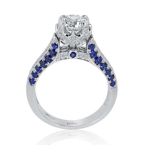 Crown engagement ring with sapphires